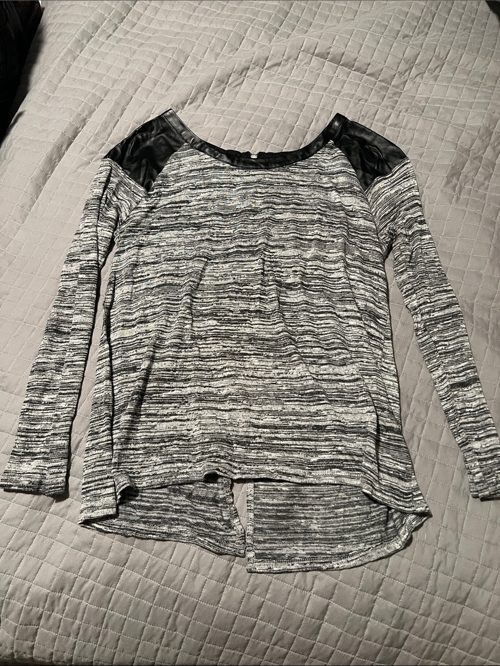 Brooklyn industries black & White Marled Long Sleeve with Faux Leather Shoulders